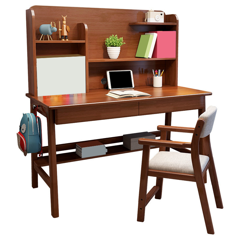 Solid Wood Study Desk Home Table with Storage 2 Drawers and Shelves
