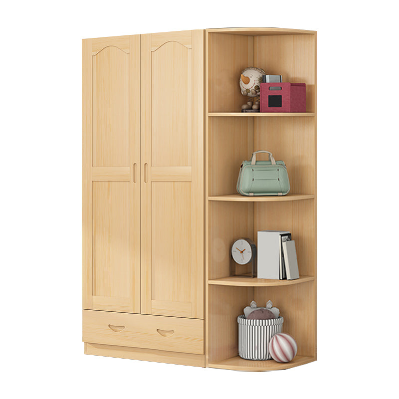 Solid Wood Kid's Wardrobe Country Light Wood Armoire Closet with Adjustable Shelves