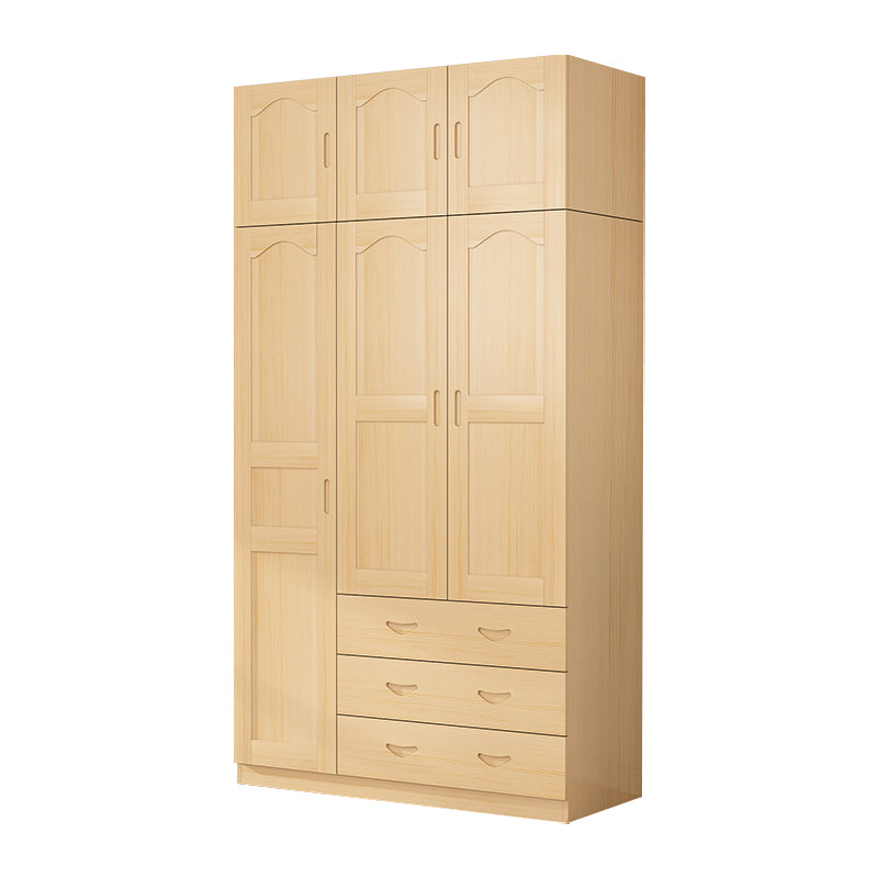 Solid Wood Kid's Wardrobe Country Light Wood Armoire Closet with Adjustable Shelves