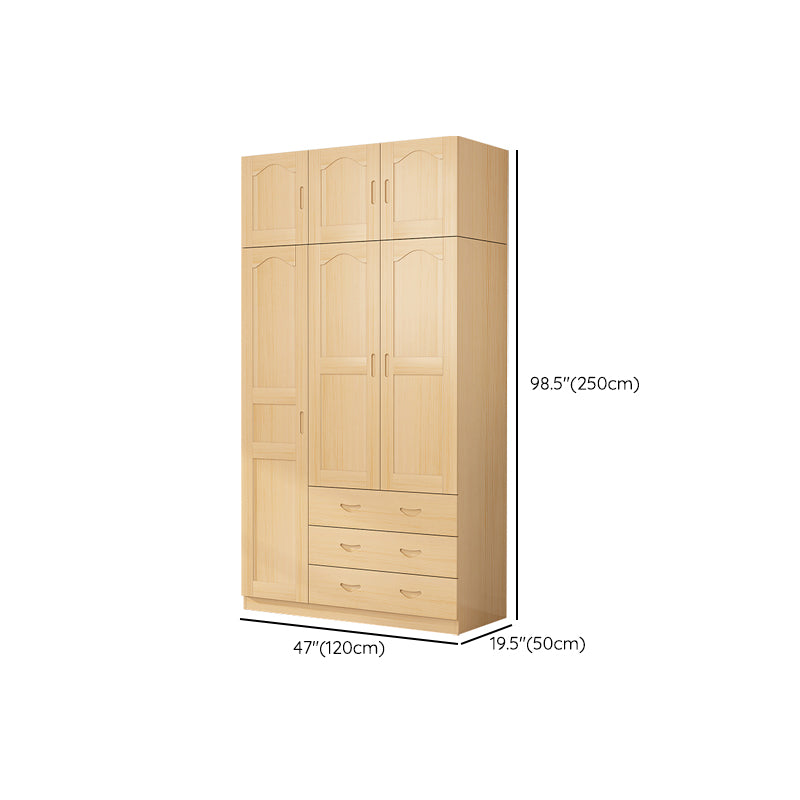 Solid Wood Kid's Wardrobe Country Light Wood Armoire Closet with Adjustable Shelves