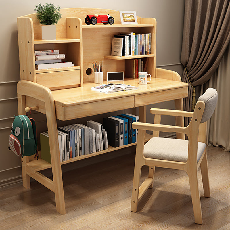 Writing Desk Adjustable Kids Desk with 2 Drawers and Shelves Kids Desk