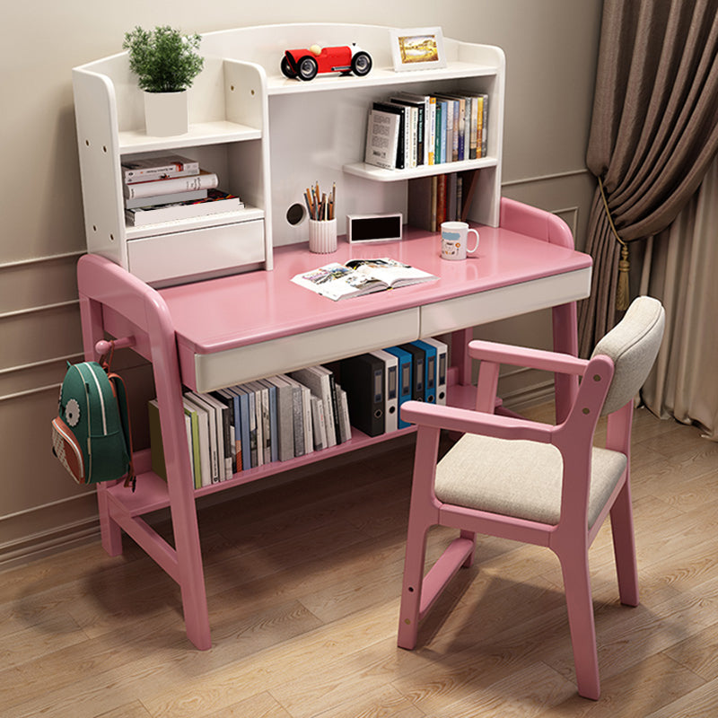 Writing Desk Adjustable Kids Desk with 2 Drawers and Shelves Kids Desk