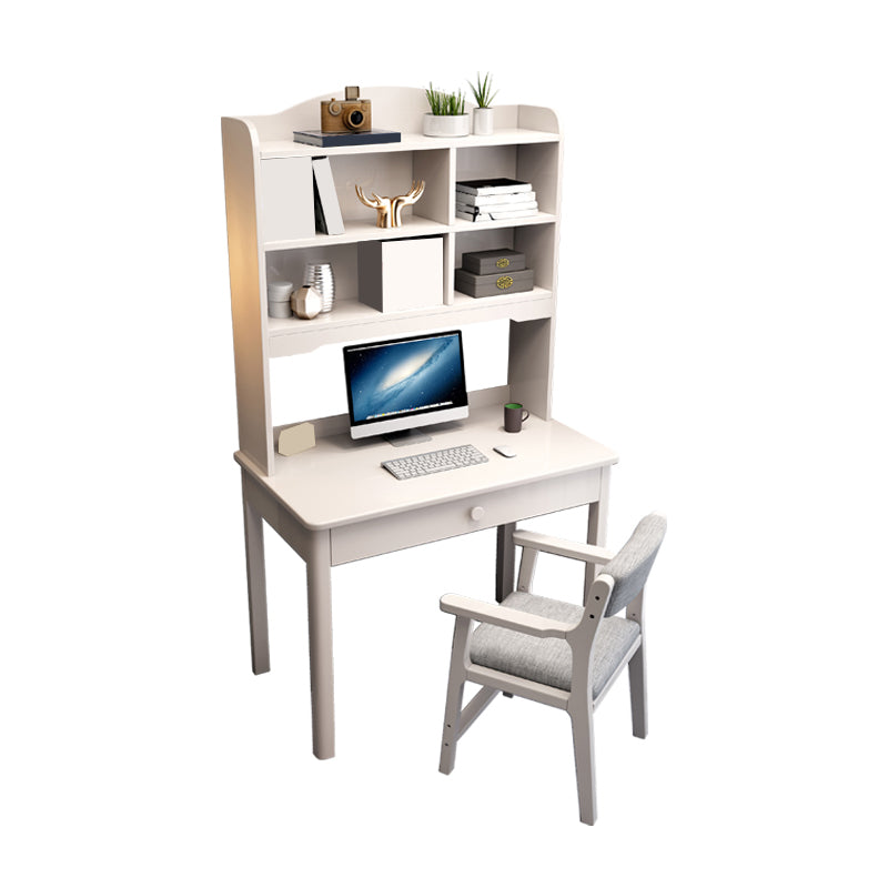 Solid Wood Contemporary Writing Desk with Hutch and a Storage Drawer