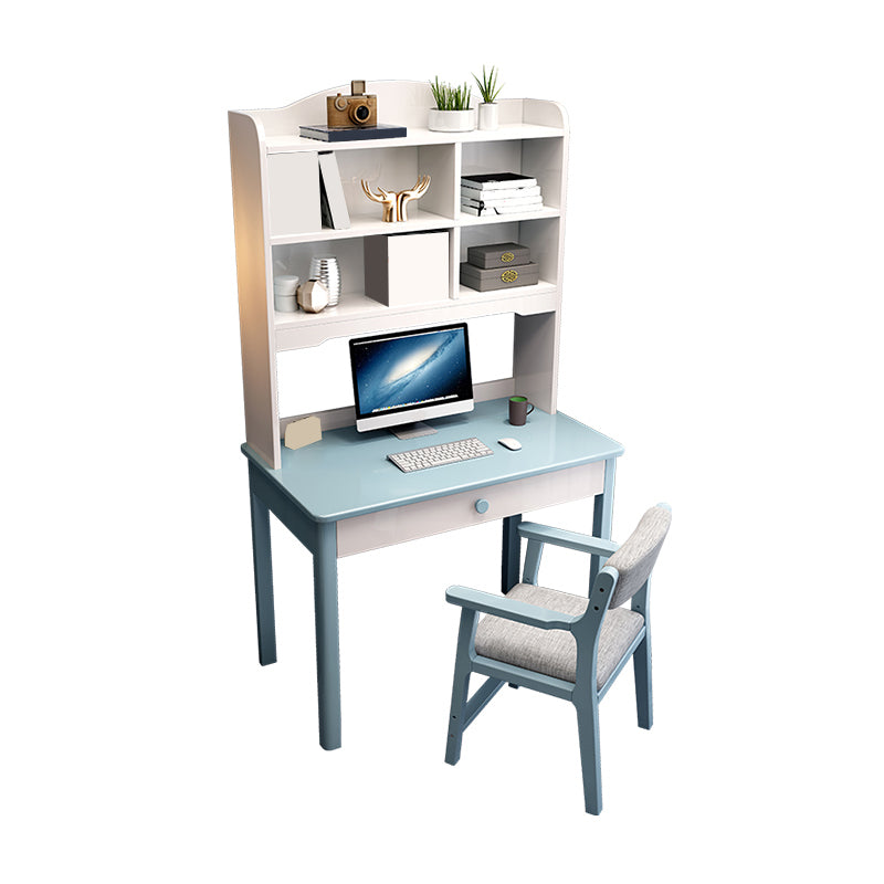 Solid Wood Contemporary Writing Desk with Hutch and a Storage Drawer