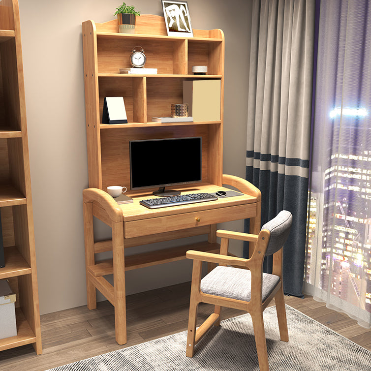 Contemporary Writing Desk with Hutch and Storage Drawers in Solid Wood