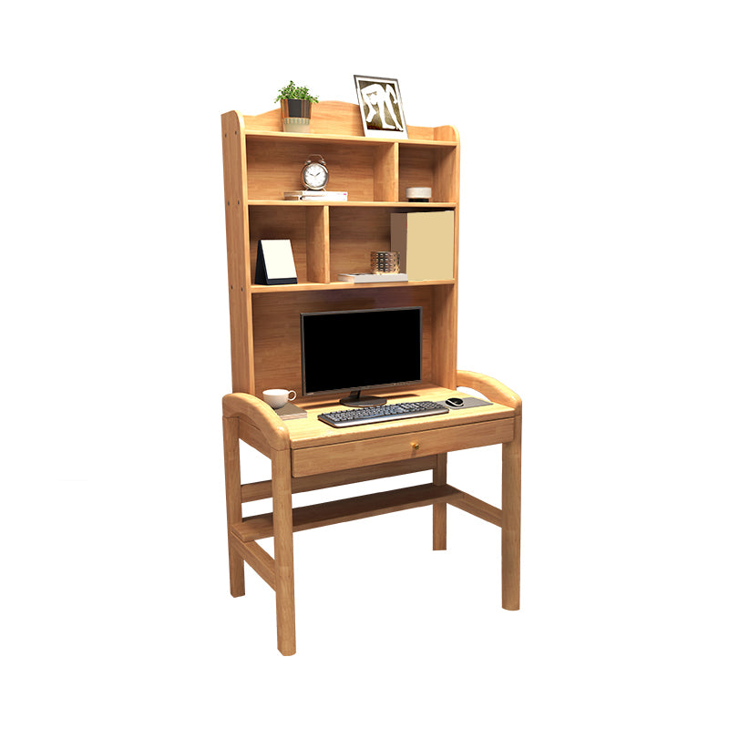 Contemporary Writing Desk with Hutch and Storage Drawers in Solid Wood