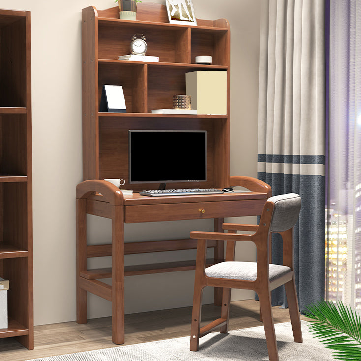 Contemporary Writing Desk with Hutch and Storage Drawers in Solid Wood