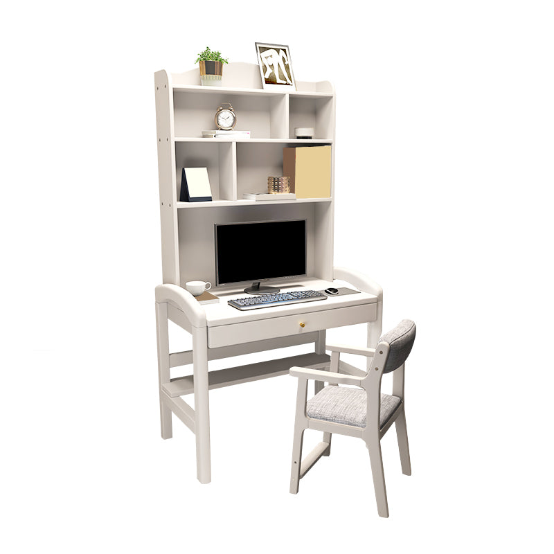 Contemporary Writing Desk with Hutch and Storage Drawers in Solid Wood