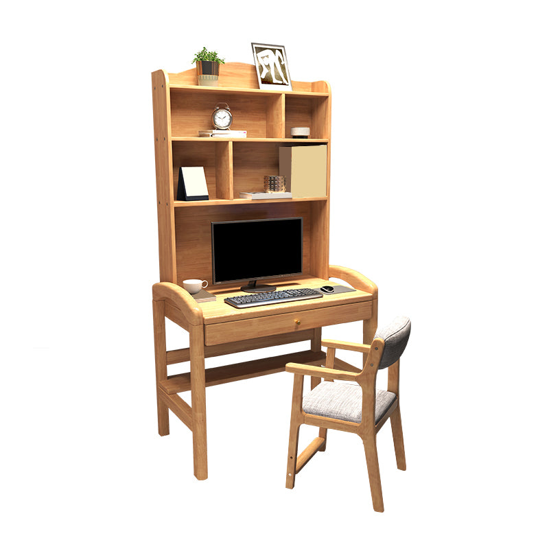 Contemporary Writing Desk with Hutch and Storage Drawers in Solid Wood