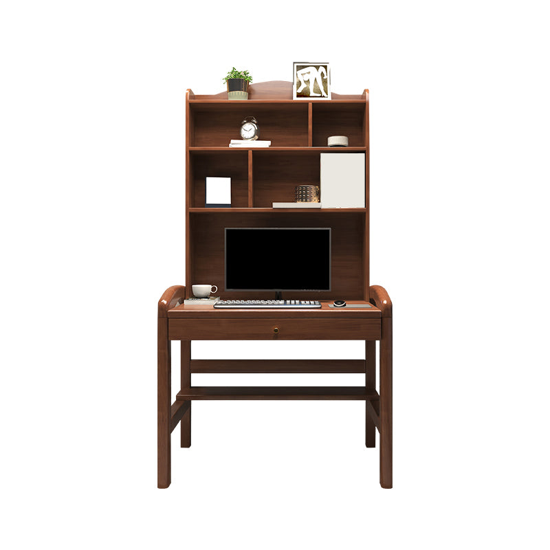 Contemporary Writing Desk with Hutch and Storage Drawers in Solid Wood