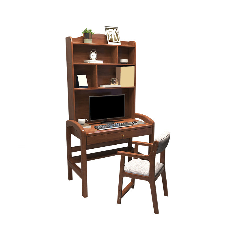 Contemporary Writing Desk with Hutch and Storage Drawers in Solid Wood