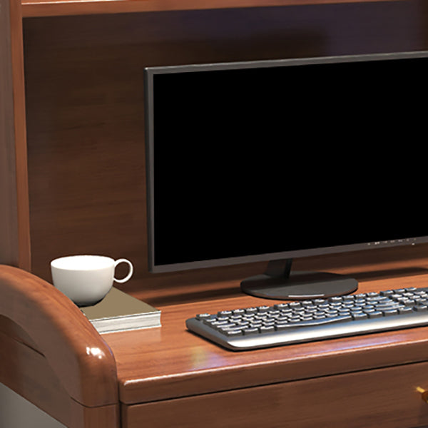 Contemporary Writing Desk with Hutch and Storage Drawers in Solid Wood