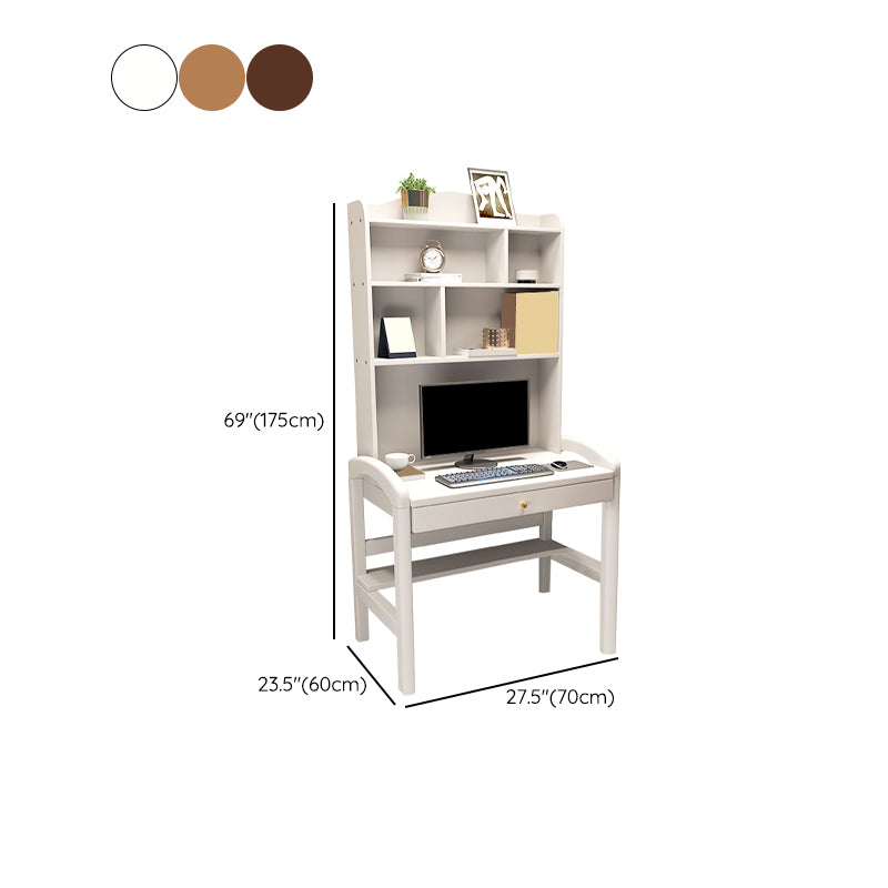 Contemporary Writing Desk with Hutch and Storage Drawers in Solid Wood