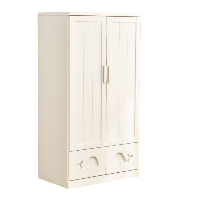 Solid Wood Kid's Wardrobe Modern Armoire Closet with Lower Storage Drawers