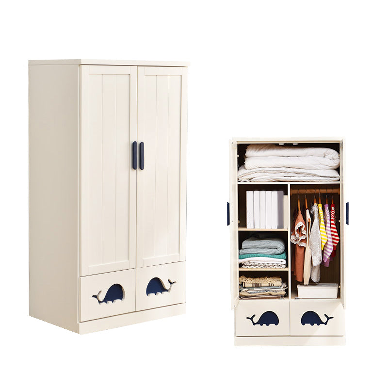 Solid Wood Kid's Wardrobe Modern Armoire Closet with Lower Storage Drawers