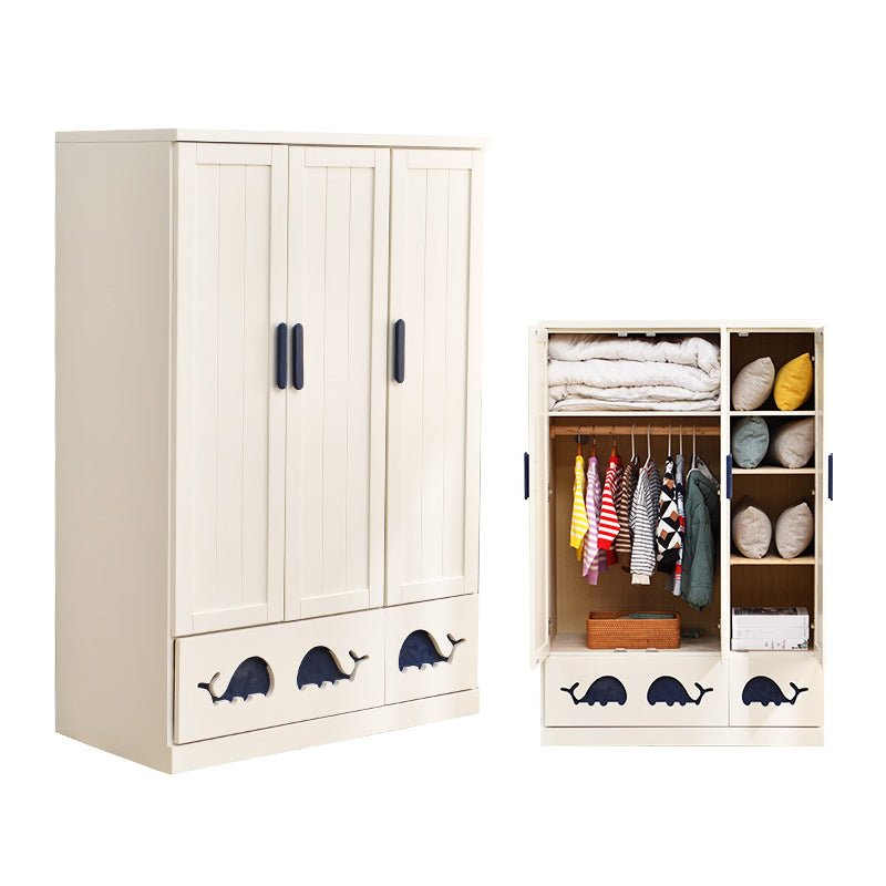 Solid Wood Kid's Wardrobe Modern Armoire Closet with Lower Storage Drawers