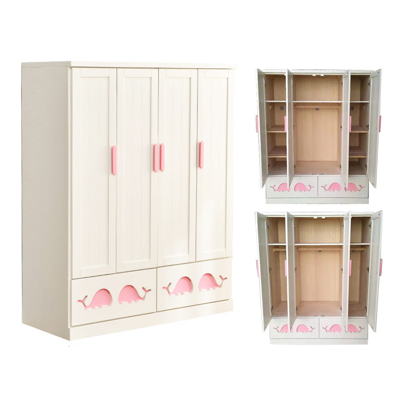 Solid Wood Kid's Wardrobe Modern Armoire Closet with Lower Storage Drawers