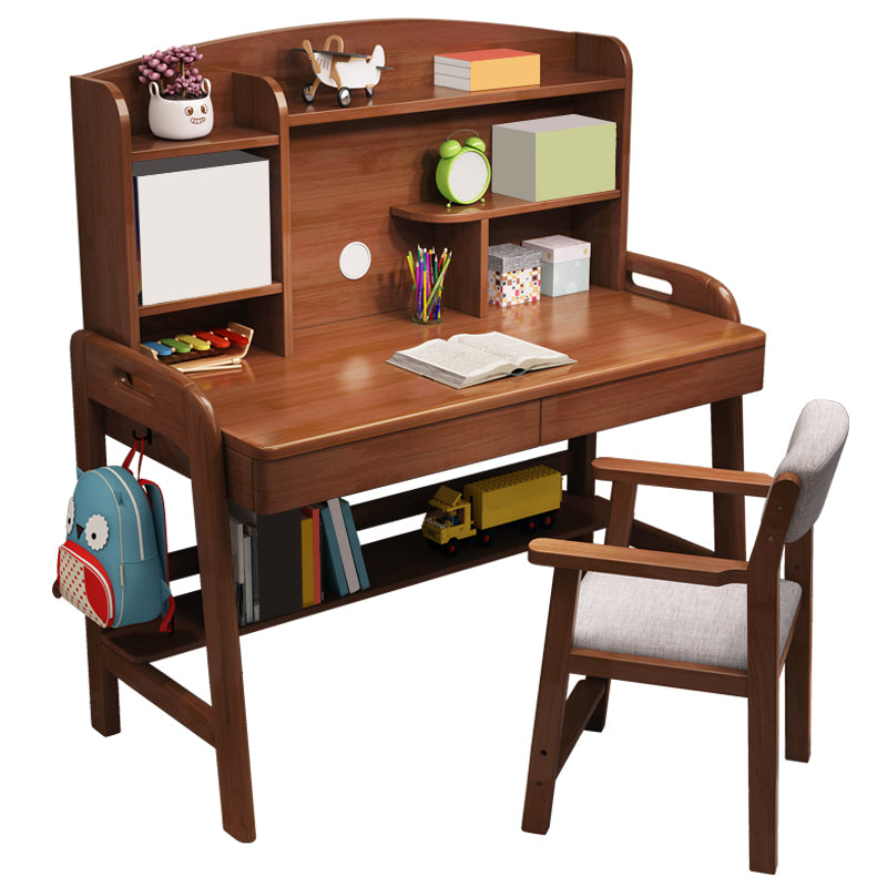 Solid Wood Kids Desk Writing Desk and Chair Set with Drawers Child Desk