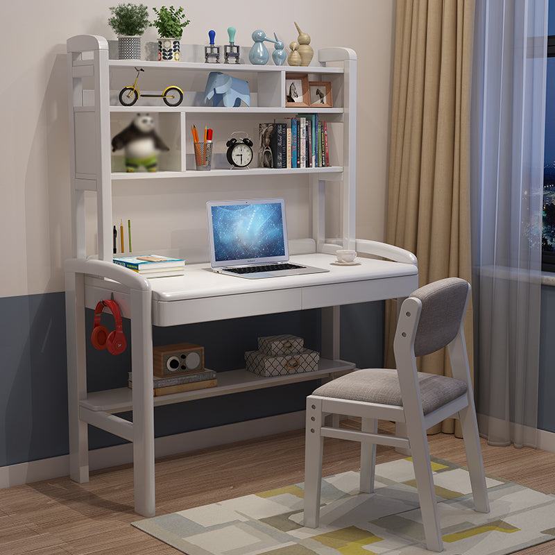 Contemporary Solid Wood Student Table with Storage Shelves and 2 Drawers