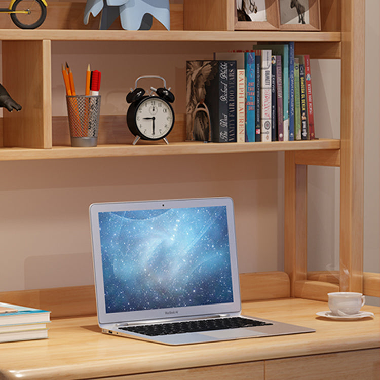 Contemporary Solid Wood Student Table with Storage Shelves and 2 Drawers