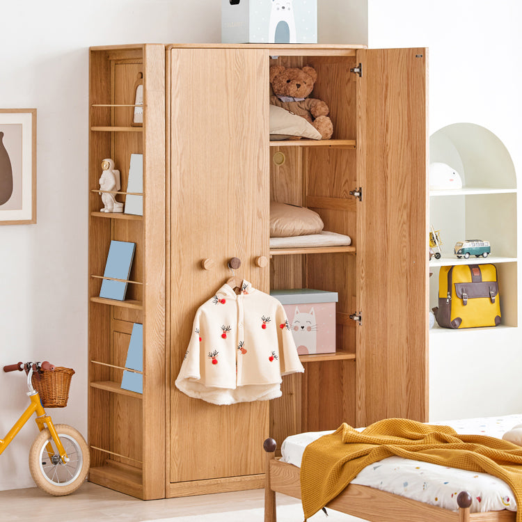 Oak Kids Closet Modern Kid Wardrobe with Garment Rod and Shelved