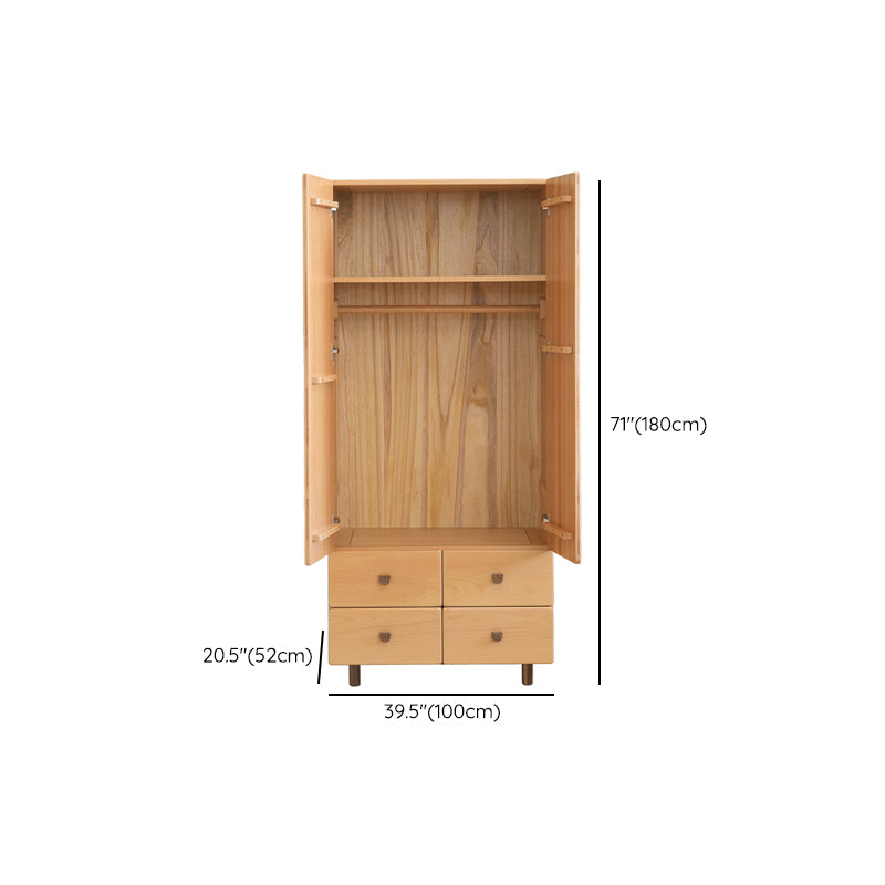 Oak Kids Closet Modern Kid Wardrobe with Garment Rod and Shelved