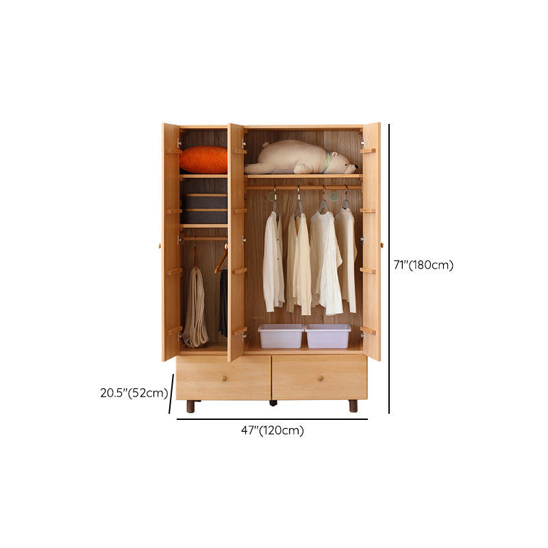 Oak Kids Closet Modern Kid Wardrobe with Garment Rod and Shelved