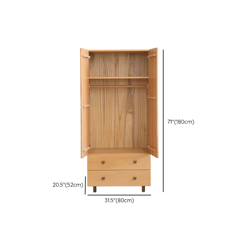 Oak Kids Closet Modern Kid Wardrobe with Garment Rod and Shelved