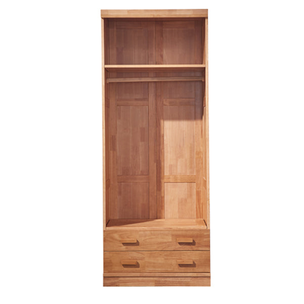 Rubber Wood Kid Wardrobe with Garment Rod and Lower Storage Drawers