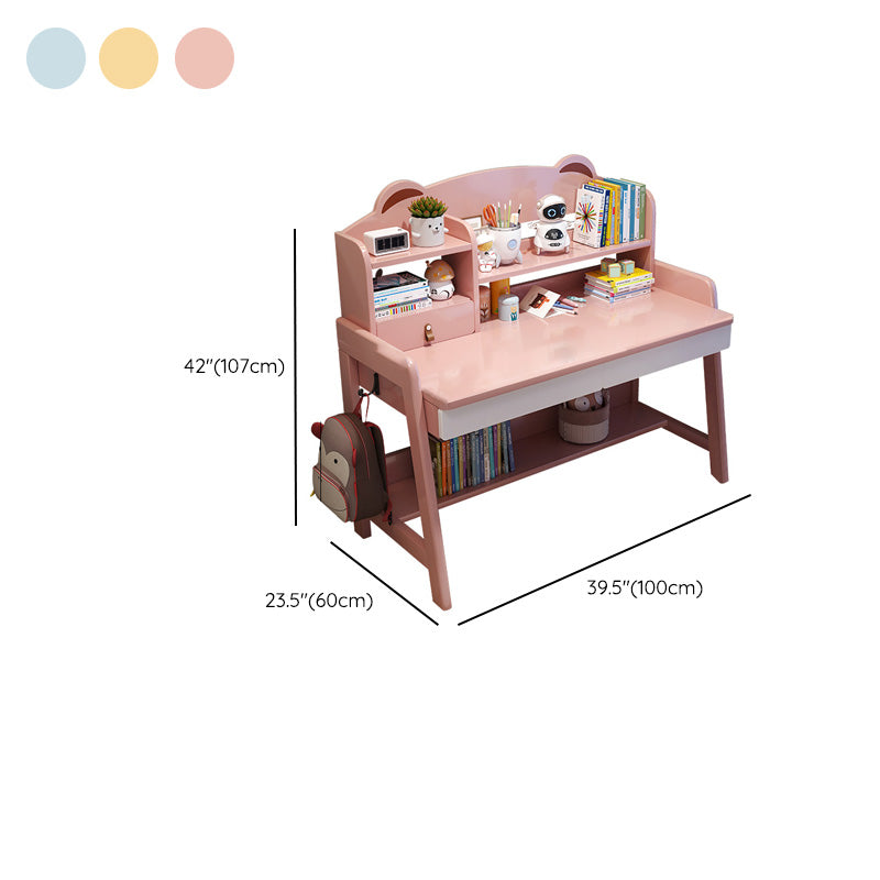 Adjustable Kids Desks and Chair Set with Hutch 2 Drawers Solid Wood Child Writing Desks