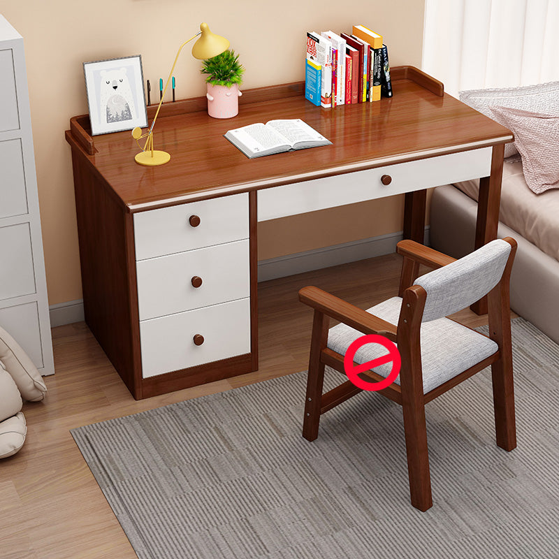 Home Kids Desk and Chair Set 4-Drawer Solid Wood Kids Writing Desk