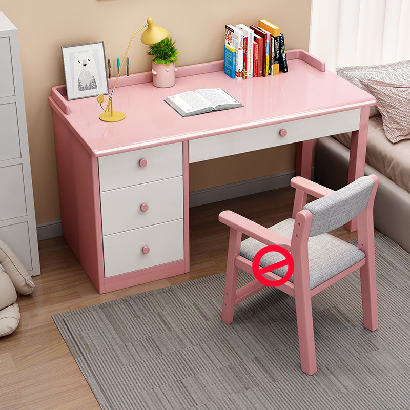 Home Kids Desk and Chair Set 4-Drawer Solid Wood Kids Writing Desk