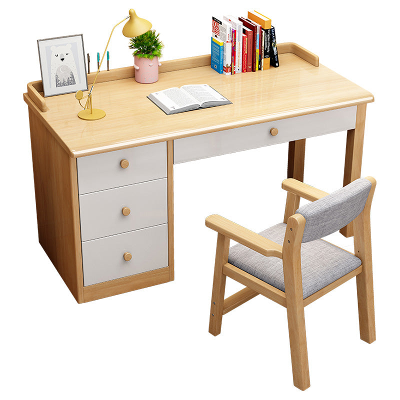 Home Kids Desk and Chair Set 4-Drawer Solid Wood Kids Writing Desk