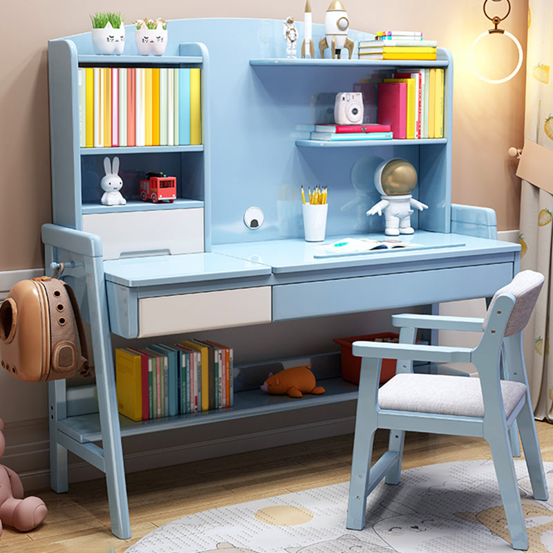 Adjustable Kids Desks and Chair Set with Hutch Solid Wood Child Desks Writing Desks