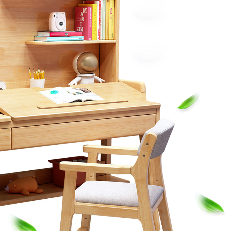 Adjustable Kids Desks and Chair Set with Hutch Solid Wood Child Desks Writing Desks