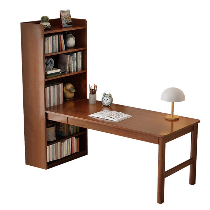 Wood Writing Desk and Chair Set 1-Drawer Kids Corner Desks with Book Shelf