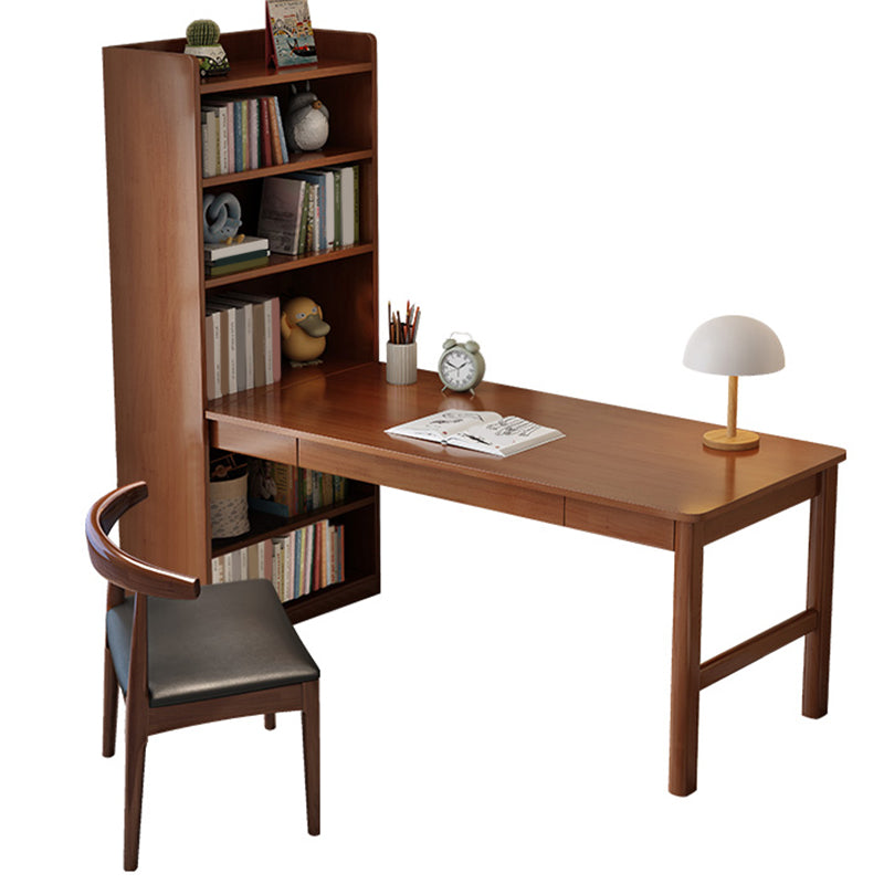 Wood Writing Desk and Chair Set 1-Drawer Kids Corner Desks with Book Shelf