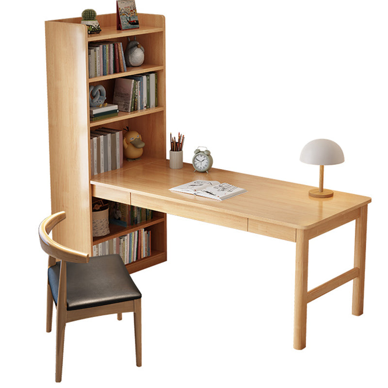 Wood Writing Desk and Chair Set 1-Drawer Kids Corner Desks with Book Shelf