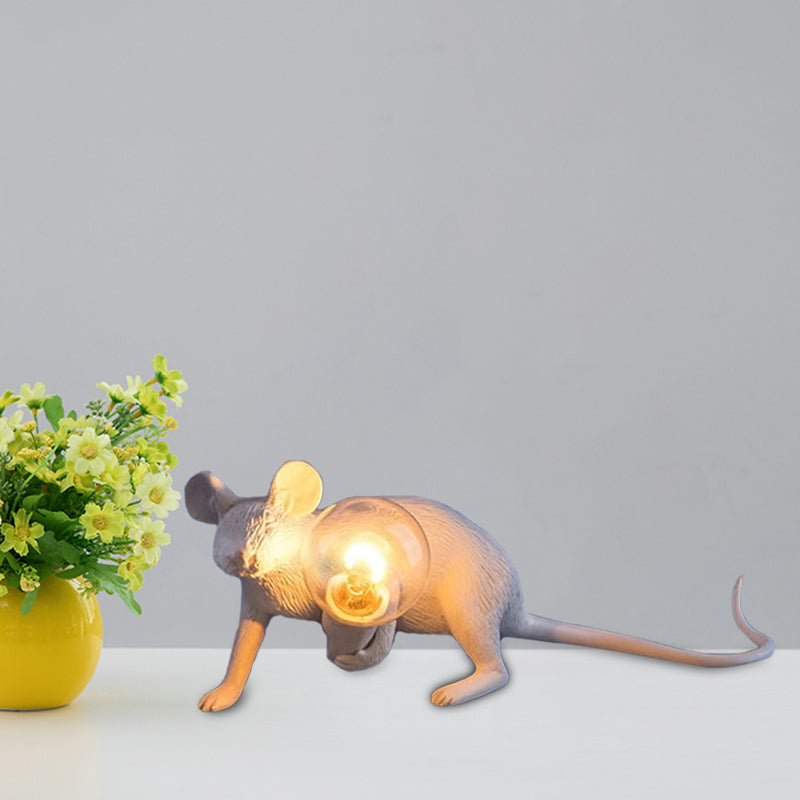 Resin Servant Mouse Night Light Kids Novelty 1 Bulbo White Table Iluminación para la cama