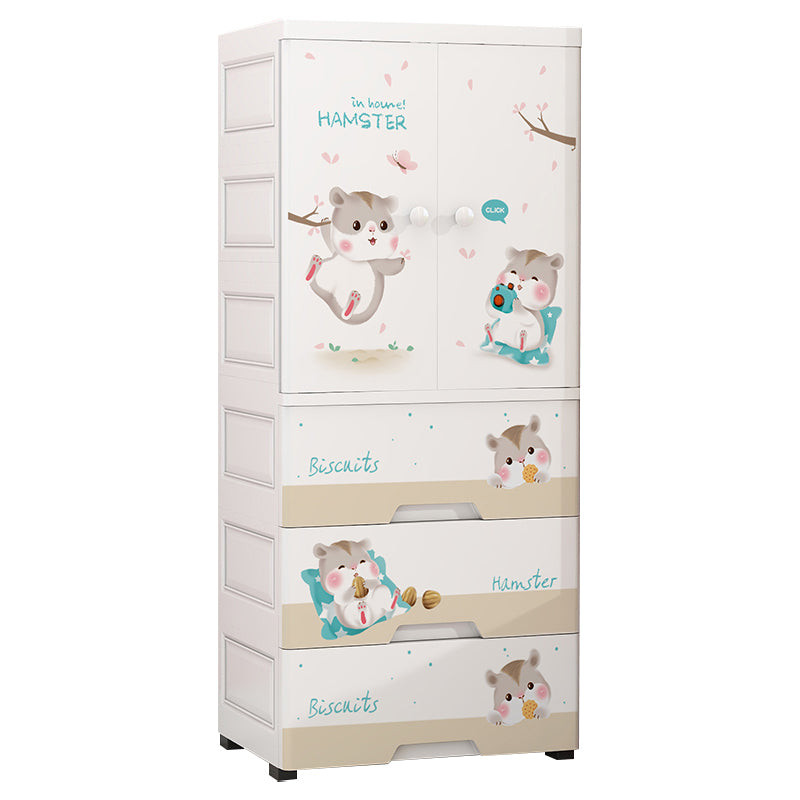 White Plastic Coat Locker Glossy Animal Print 2-Door Kids Closet