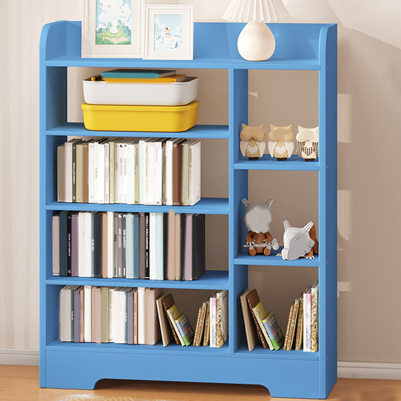 Modern Wood Book Shelf Freestanding Standard Kids Bookshelf in Blue/White/Yellow