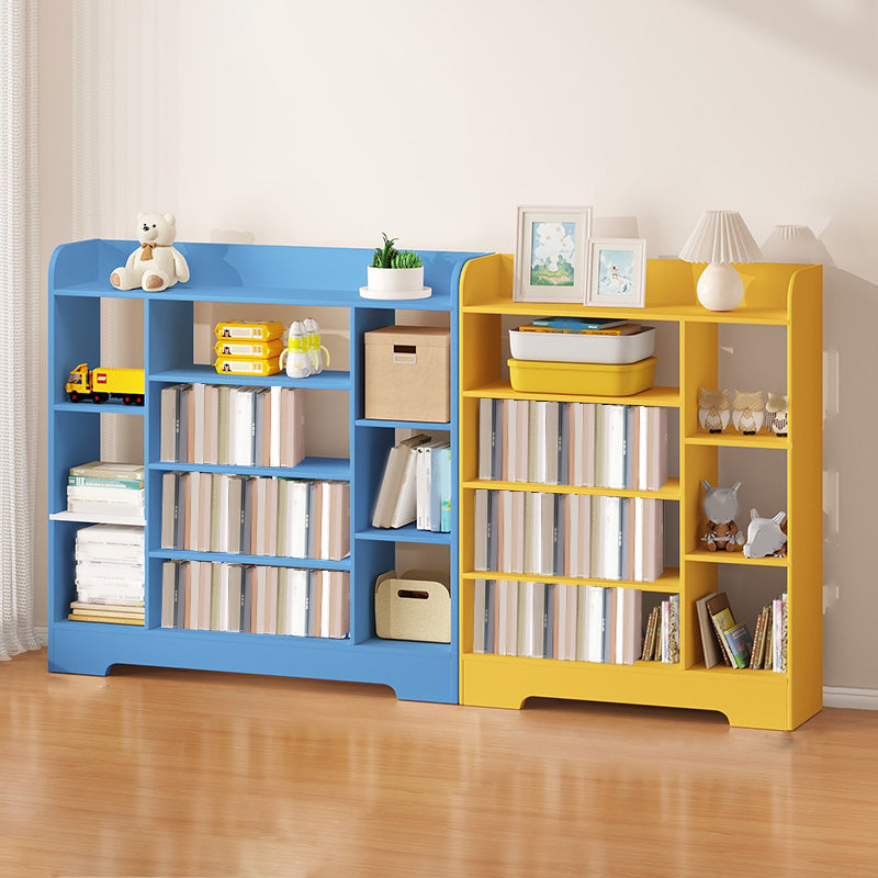 Modern Wood Book Shelf Freestanding Standard Kids Bookshelf in Blue/White/Yellow