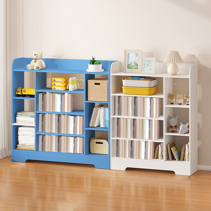 Modern Wood Book Shelf Freestanding Standard Kids Bookshelf in Blue/White/Yellow