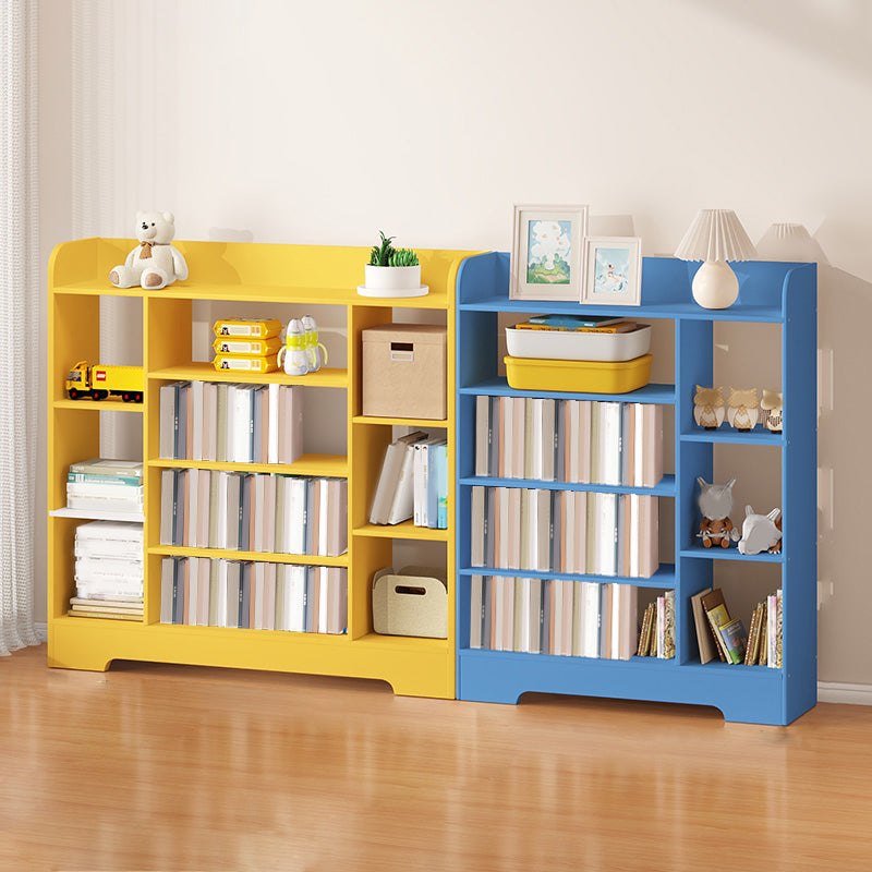 Modern Wood Book Shelf Freestanding Standard Kids Bookshelf in Blue/White/Yellow