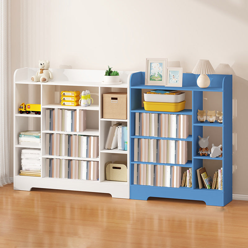 Modern Wood Book Shelf Freestanding Standard Kids Bookshelf in Blue/White/Yellow