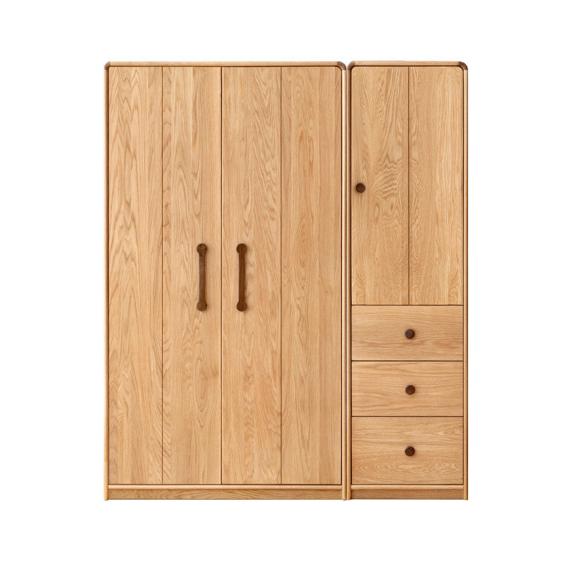 Light Wood Solid Wood with Drawer Shelved with Garment Rod Wardrobe Armoire