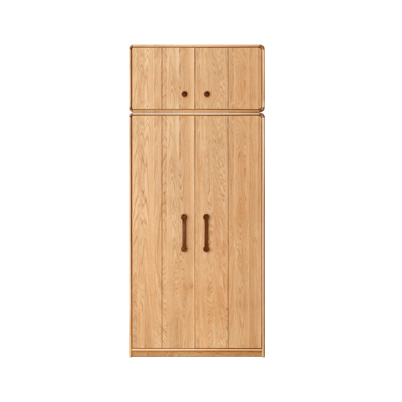 Light Wood Solid Wood with Drawer Shelved with Garment Rod Wardrobe Armoire