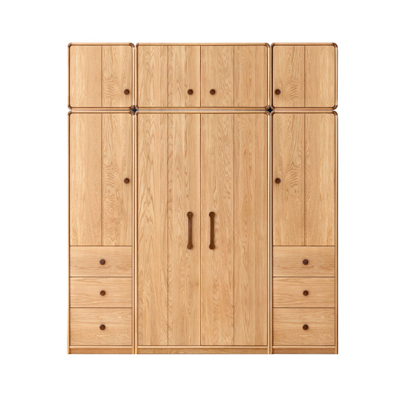 Light Wood Solid Wood with Drawer Shelved with Garment Rod Wardrobe Armoire