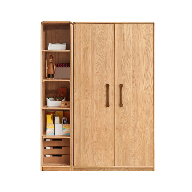 Light Wood Solid Wood with Drawer Shelved with Garment Rod Wardrobe Armoire