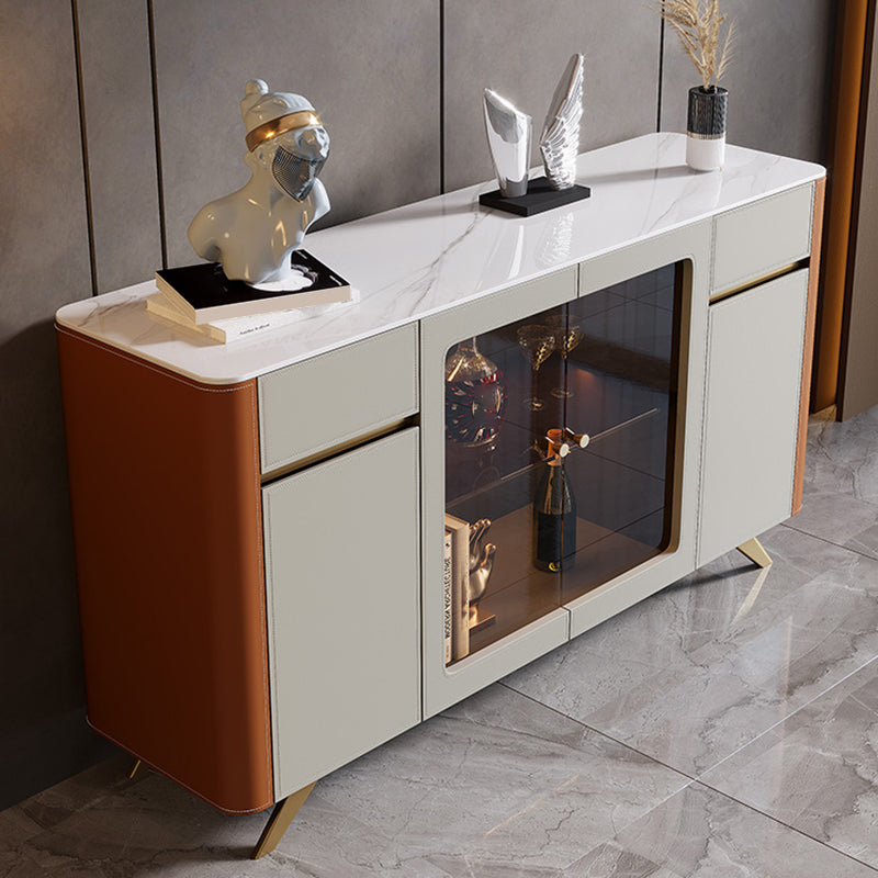 Glam Sideboard Cabinet Stone Sideboard Table with Doors for Dining Room